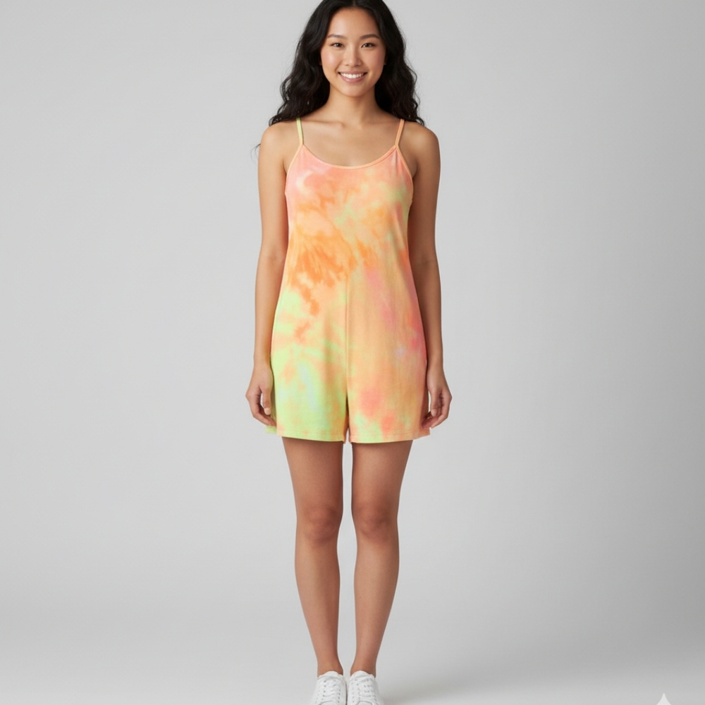 NWT Capella Orange, Yellow and Pink Tie Dye Romper / Jumpsuit